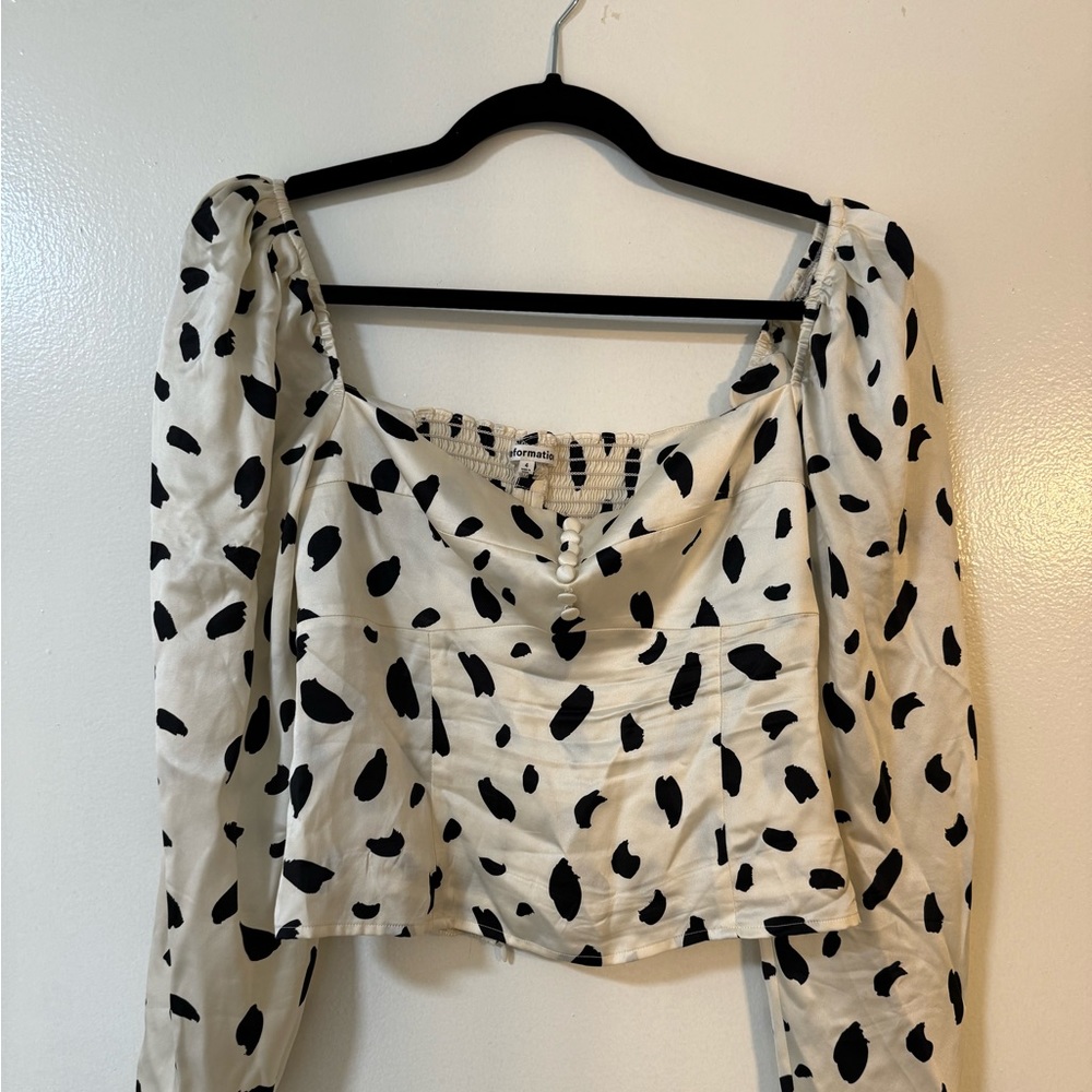Reformation Cream Top with Black Spot Print
